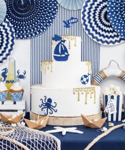 3 rosaces bleu marine en papier deco a suspendre
