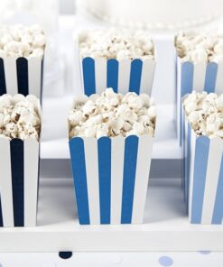 6 boîtes à popcorn rayure bleu