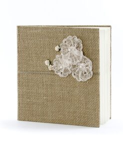 Livre d'or toile de jute shabby dentelle rose