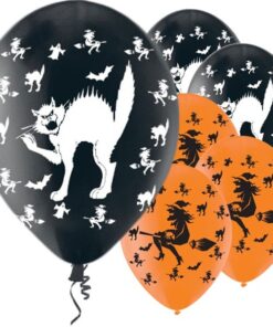 Halloween 6 ballons chats et sorcières