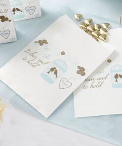 25 Sachets bonbons mariage romantique bleu gold