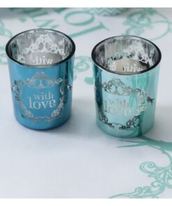 2 bougeoirs en verre vintage pastel