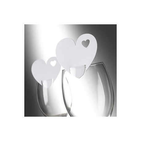 10 cartes Marque place mariage cœur blanc sur verre 10 cartes Marque place mariage cœur blanc sur verre