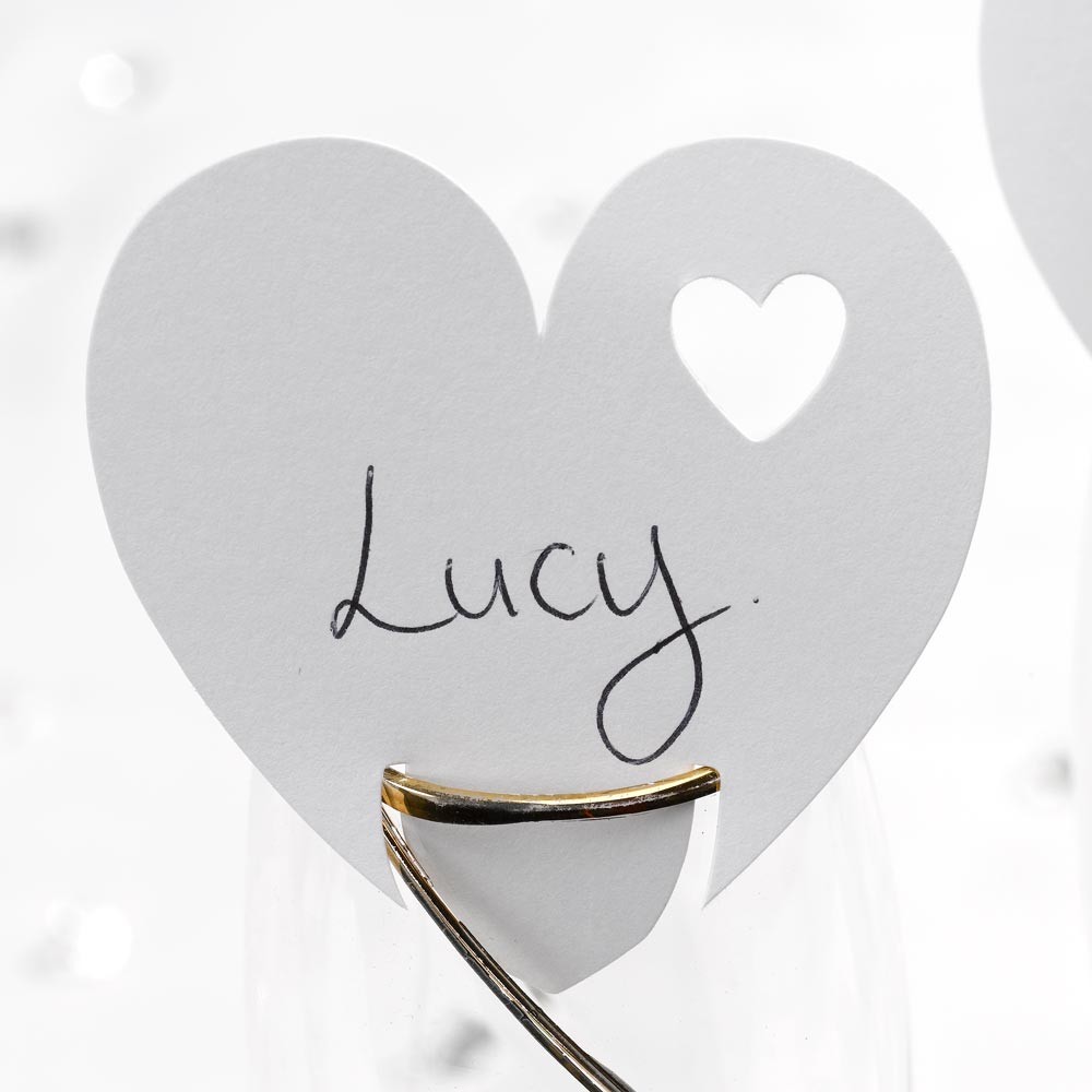 10 cartes Marque place mariage cœur blanc sur verre 10 cartes Marque place mariage cœur blanc sur verre
