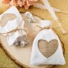 12 sachet pochon lin naturel coeur jute ficelle