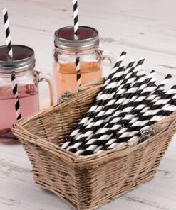 25 Pailles rayées en papier noir blanc