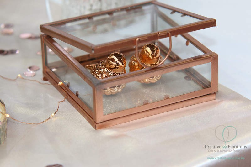 Location boîte alliances mariage cuivrée et verre Location boîte alliances mariage cuivrée et verre