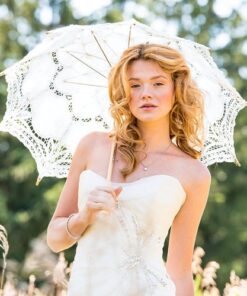 Grande ombrelle de mariage dentelle blanc 96cm