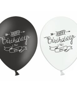 6 ballons happy birthday noir et blanc