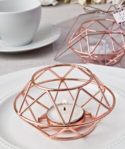 Location Bougeoir geometrique t-light metal cuivré or rose