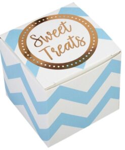 10 boîtes à dragées cubes chevron bleu ciel et or