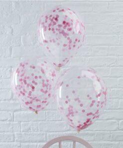 5 ballons transparent confetti rose