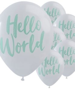 10 ballons baby shower Hello World mint