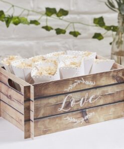 Caisse en carton "love" effet bois