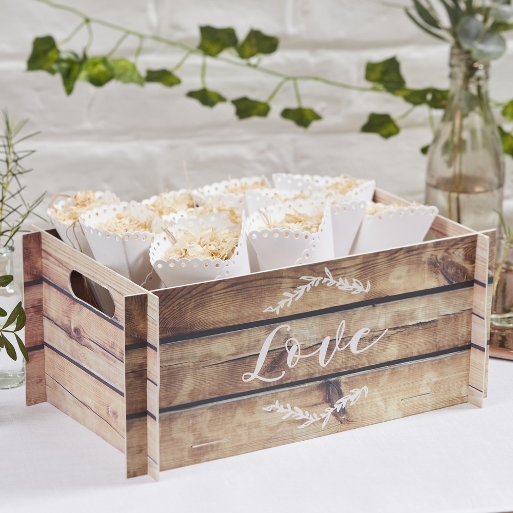 Caisse en carton "love" effet bois Caisse en carton "love" effet bois