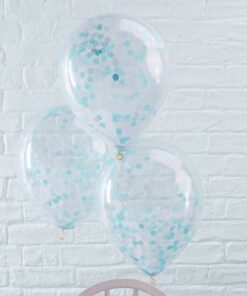 5 ballons transparents confettis bleus