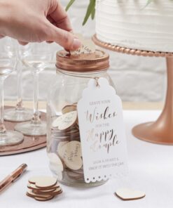 Livre d'or bocal pot tirelire verre cuivré coeur bois