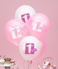 8 Ballons Rose Blanc 1 an 1st birthday