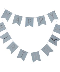 Guirlande "Happy Birthday" bleu pastel argent