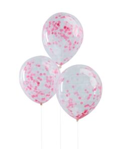 5 ballons transparent confetti rose