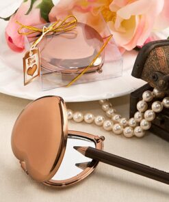 Petit miroir de poche coeur bronze cadeau invité