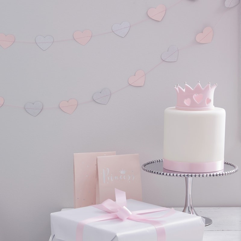 Guirlande coeur rose et argent glitter princesse 5M Guirlande coeur rose et argent glitter princesse 5M