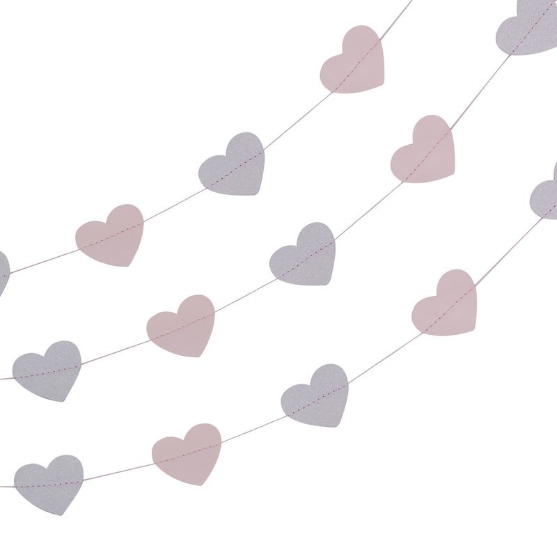 Guirlande coeur rose et argent glitter princesse 5M Guirlande coeur rose et argent glitter princesse 5M