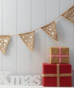 Guirlande fanions jute étoiles blanches 2M25