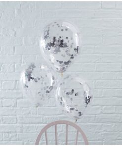 5 ballons remplis de confettis argent