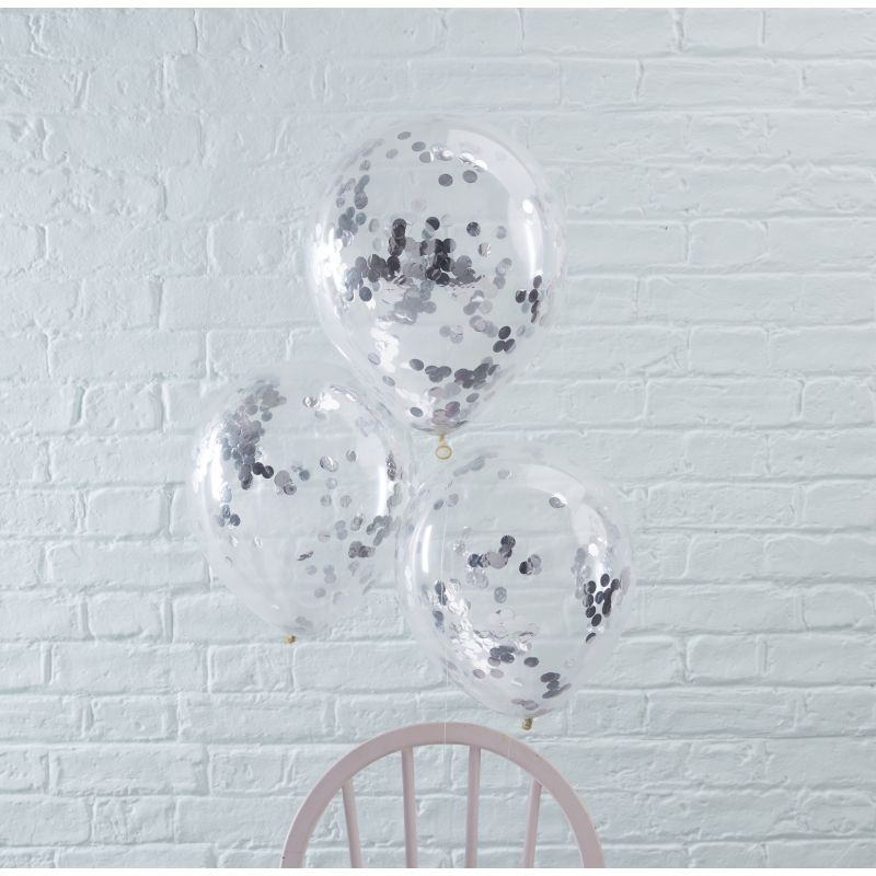 5 ballons remplis de confettis argent 5 ballons remplis de confettis argent