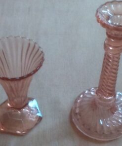 Location petit vase vintage et 2 bougeoirs vieux rose