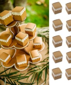10 Boite a dragees cube kraft avec dentelle