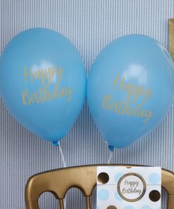 8 ballons Happy Birthday bleu et doré