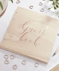 Livre d'or en bois "GUEST BOOK" rose gold doré cuivré