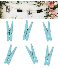 20 mini pinces à linge en bois bleu ciel baby