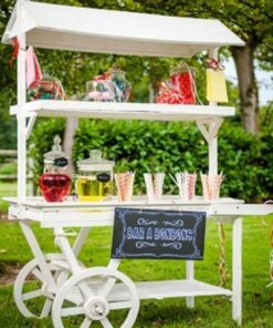 Location charette candy bar blanc en bois