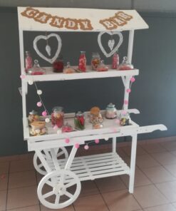Location charette candy bar blanc en bois