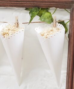Cornets cones blancs de confettis dentelle ruban jute (par 10)