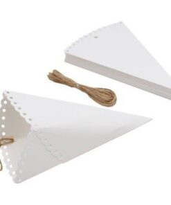 Cornets cones blancs de confettis dentelle ruban jute (par 10)
