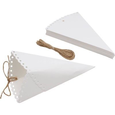 Cornets cones blancs de confettis dentelle ruban jute (par 10) Cornets cones blancs de confettis dentelle ruban jute (par 10)