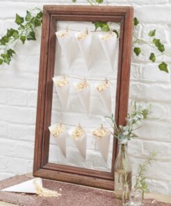 Cornets cones blancs de confettis dentelle ruban jute (par 10)