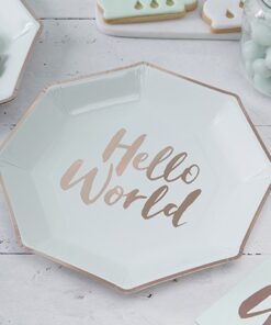 8 assiettes jetable Hello World menthe baby shower