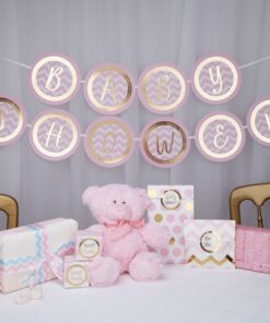 Banderole Baby Shower Rose et Doré chevron