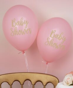 8 ballons baby shower fille rose et or gold