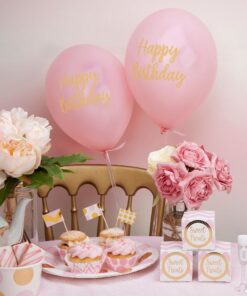 8 ballons Happy Birthday rose et or fille