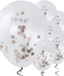 5 ballons transparent confetti rose gold cuivré