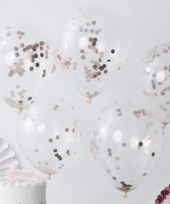 5 ballons transparent confetti rose gold cuivré
