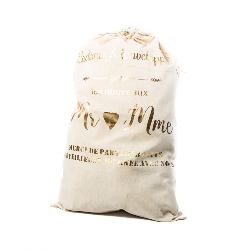 le sac cadeaux mariage en lin et or Mr et Mme le sac cadeaux mariage en lin et or Mr et Mme