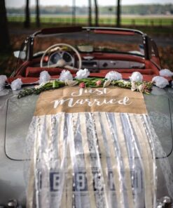 Kit déco voiture mariage champêtre jute dentelle