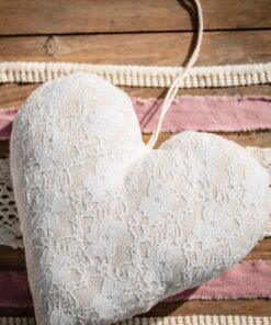 Coeur déco lin dentelle 11cm coussin